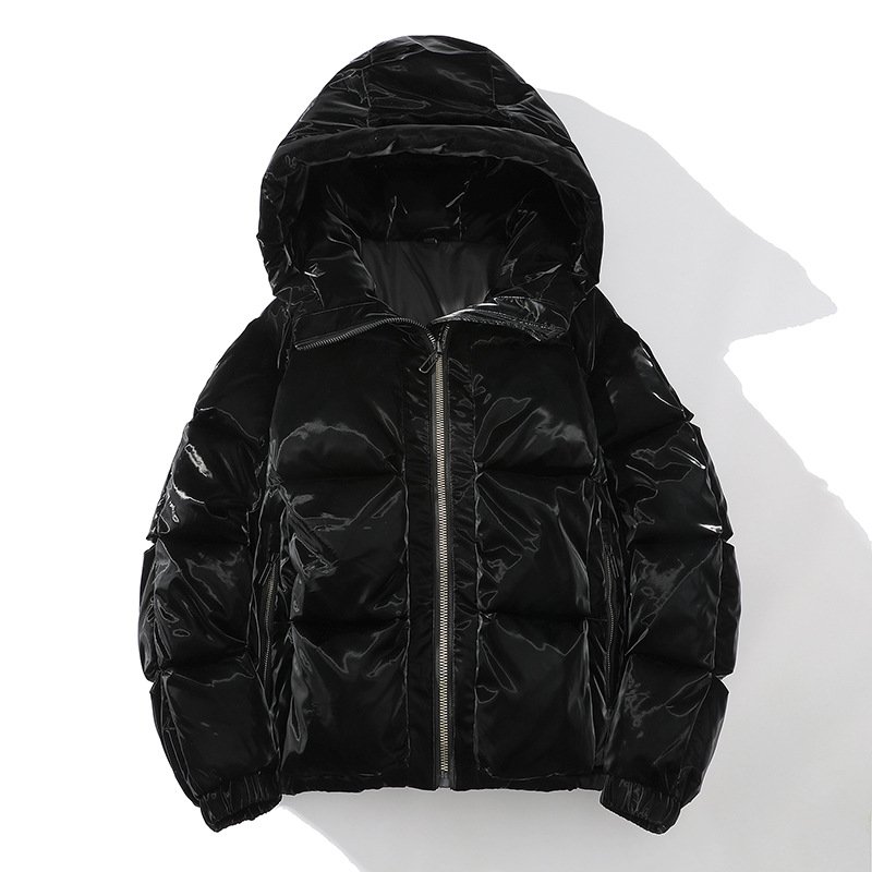 female lovers high-end trend versatile winter warm hood pure color bright face men's down jacket
