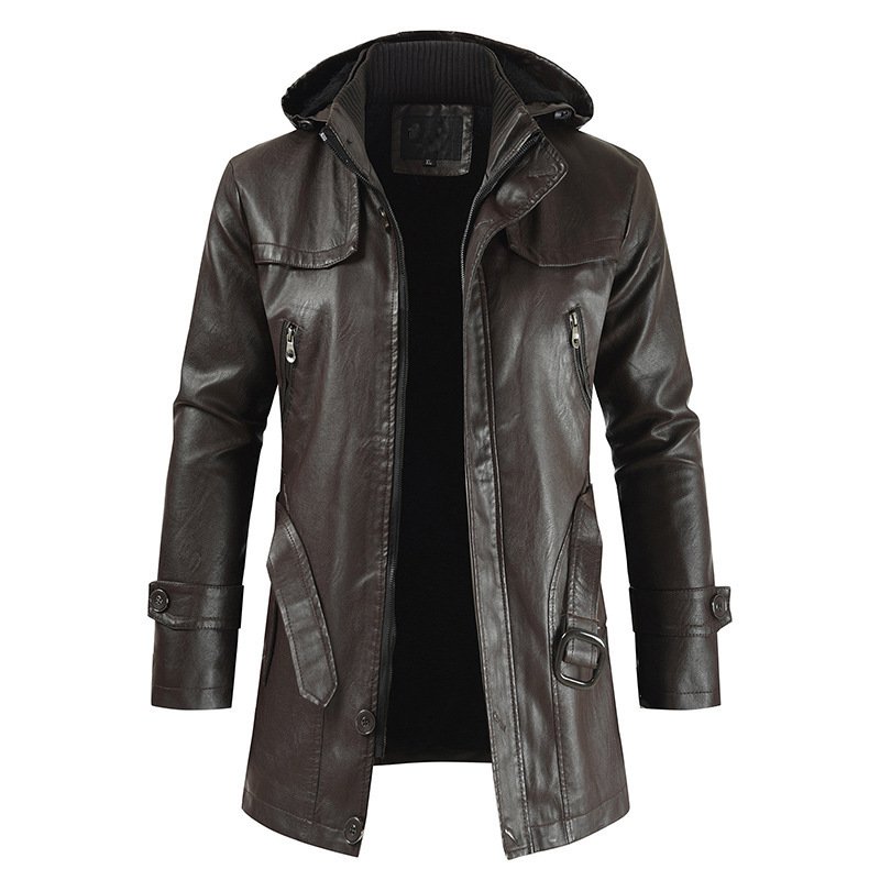 New Style Men's Jacket Manteau Men Plus Size Long Coats Fashion Men's Brown Leather Jackets