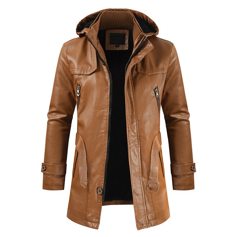 New Style Men's Jacket Manteau Men Plus Size Long Coats Fashion Men's Brown Leather Jackets