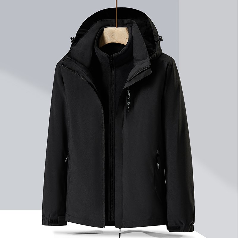 2023 Men 3 in 1 Black Windproof Hiking Fleece Jacket Warm Outdoor Skiing Ice Skating Hoodie Jacket Waterproof Rain Coat