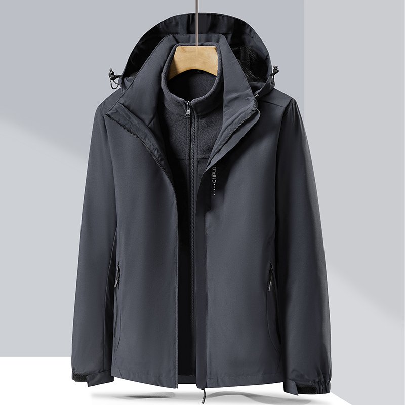 2023 Men 3 in 1 Black Windproof Hiking Fleece Jacket Warm Outdoor Skiing Ice Skating Hoodie Jacket Waterproof Rain Coat