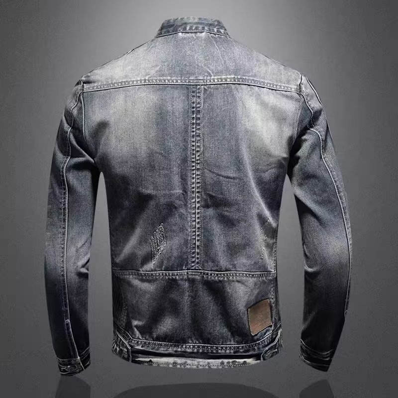 Wholesale Unisex Retro Blue Denim men's jackets Zipper Breathable Stand Collar Casual Streetwear Jacket For Men