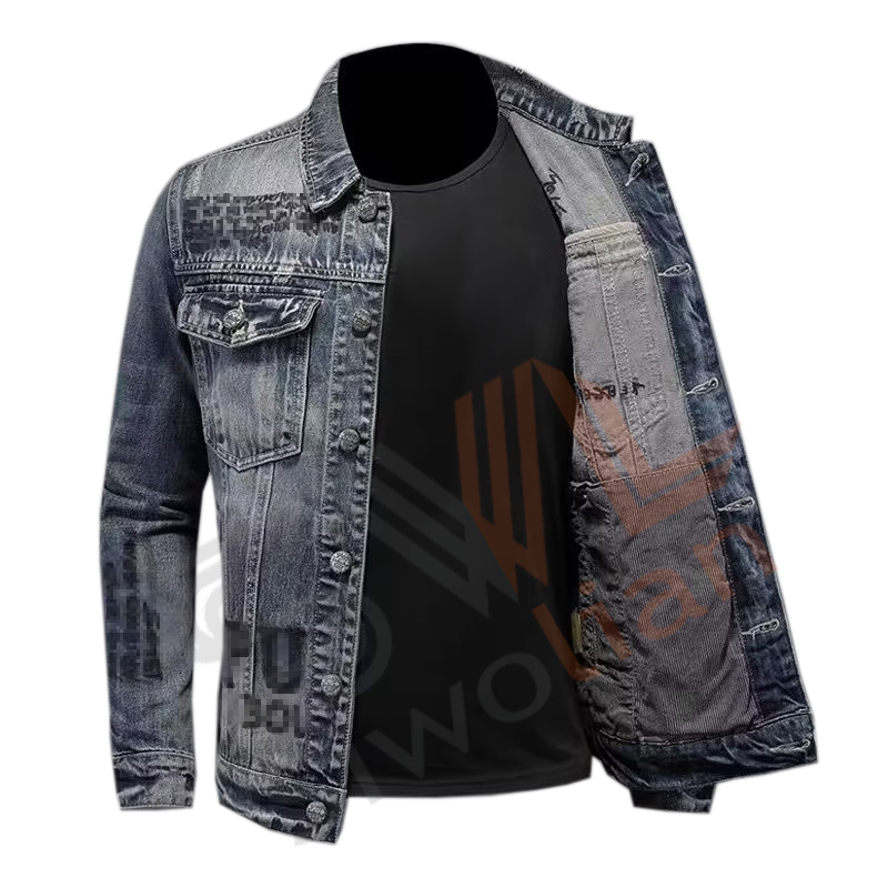 Wholesale Unisex Retro Blue Denim men's jackets Zipper Breathable Stand Collar Casual Streetwear Jacket For Men