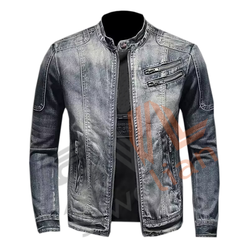 Wholesale Unisex Retro Blue Denim men's jackets Zipper Breathable Stand Collar Casual Streetwear Jacket For Men