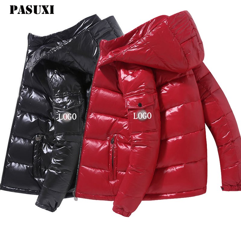 PASUXI Cheap Light Warm Coats Custom Logo Nylon Black Hooded Winter Bubble Puff Filled Down Puffer Cotton Jackets Coat for Men