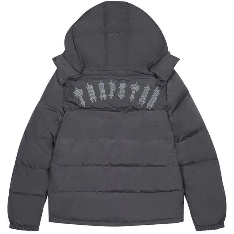 Men's Fashion Street Wear Winter Warm Jacket Top with Hooded Coat Night Reflective Down Jacket Trapstar Grey