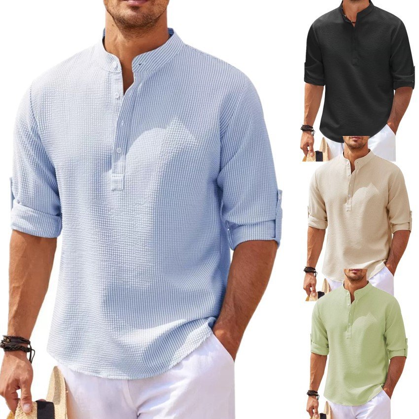 2023 European and American Men's shirt Long sleeve Stand collar Open buckle Pineapple plaid shirt men's Casual shirt top