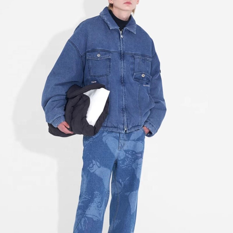 Custom winter coats for men denim jacket zipper denim puffer jacket