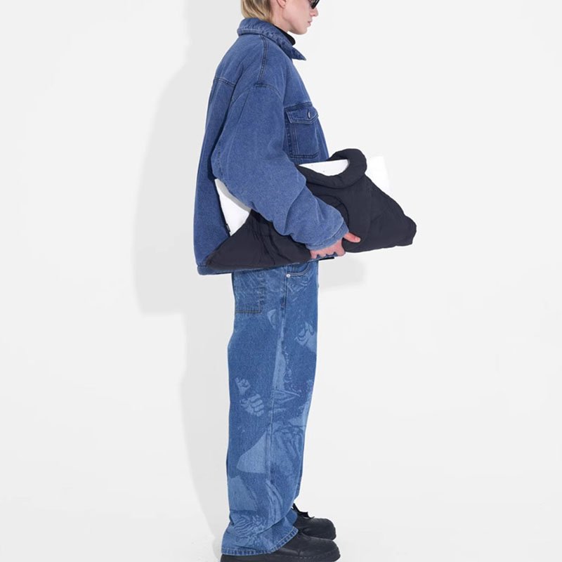 Custom winter coats for men denim jacket zipper denim puffer jacket