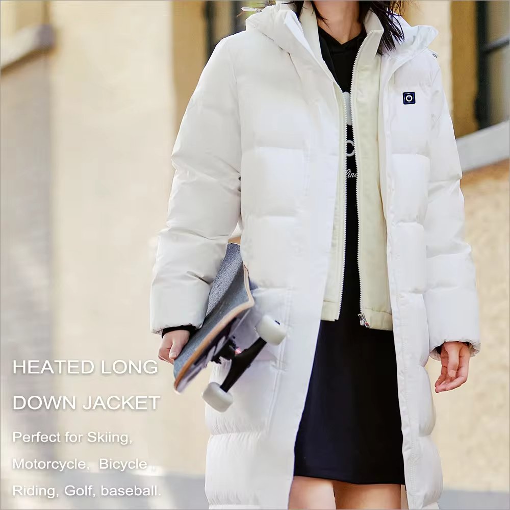 High Quality Woman Battery 12V Heated Mid Long Down Jacket for Outdoor Winter Hiking Snow Female Heat Jacket