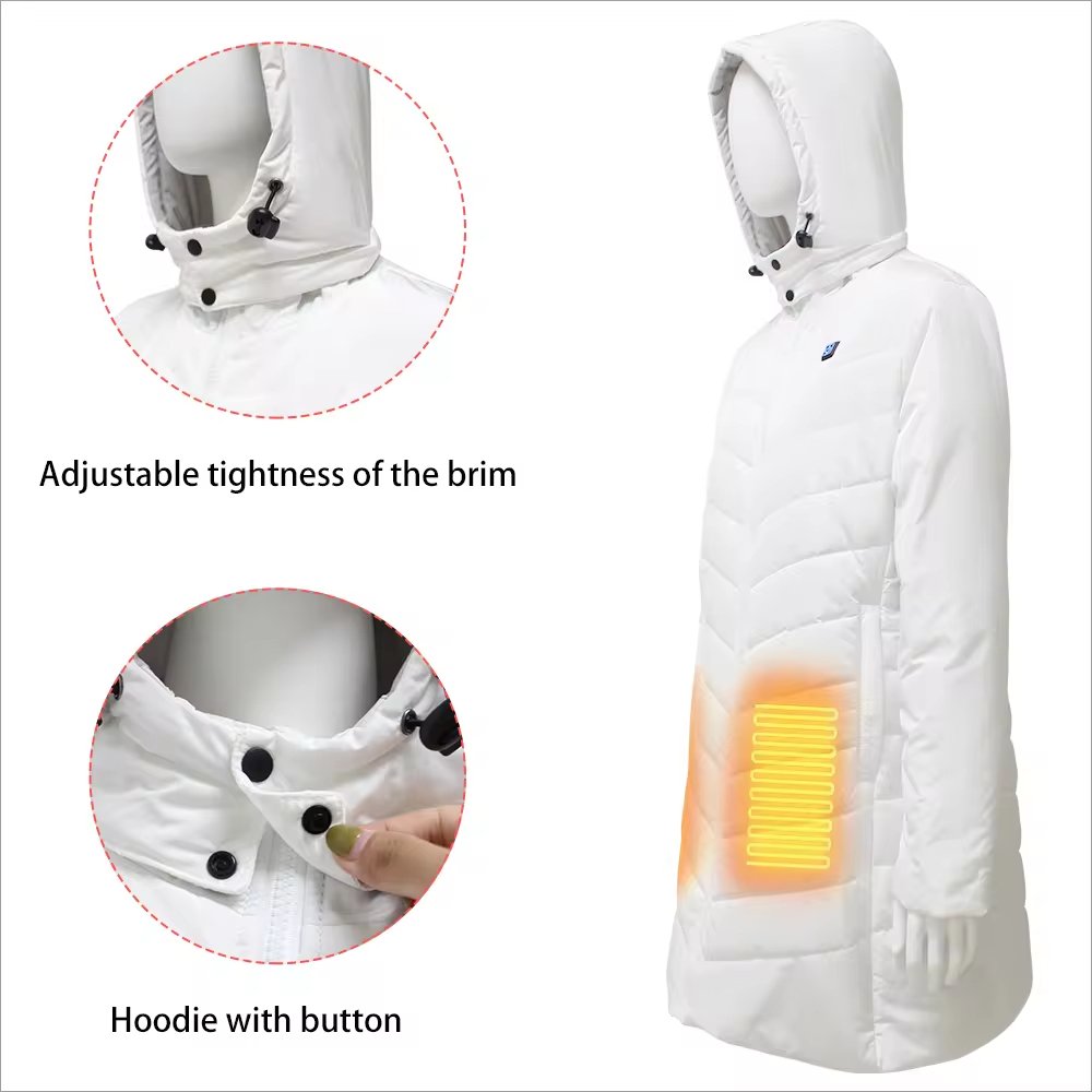 High Quality Woman Battery 12V Heated Mid Long Down Jacket for Outdoor Winter Hiking Snow Female Heat Jacket