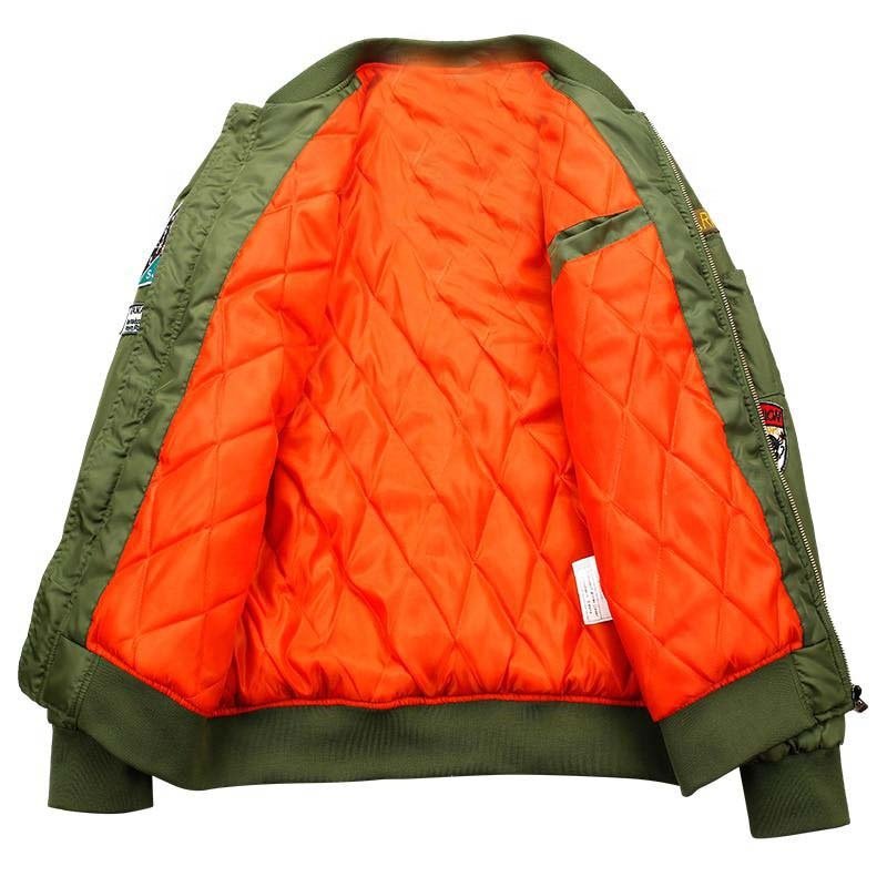 Unisex Men's MA1 Bomber Jacket Casual Warm Padded Coats with Fur Decoration Satin Polyester Fabric Plain Pattern for Winter