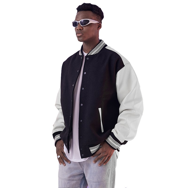 Winter Fashion Buttons Leather Men's Jacket Custom Bomber Clothing Varsity Jackets For Men