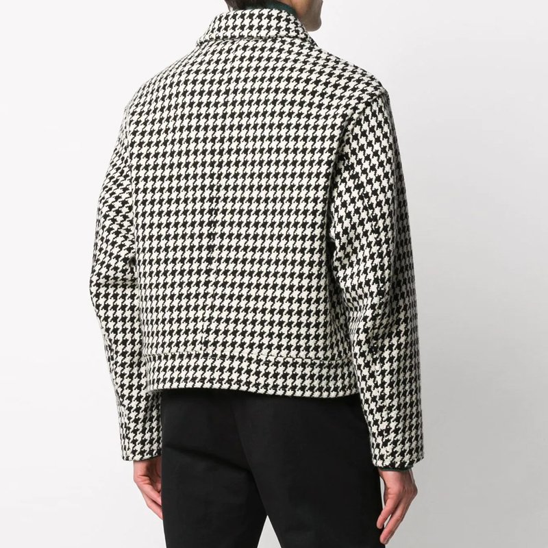 Boxy Fit Jacket Men's Long-sleeved Shirt Jackets Customized Logo Houndstooth Wool / Polyester Shell Men's Jeans Custom Logo