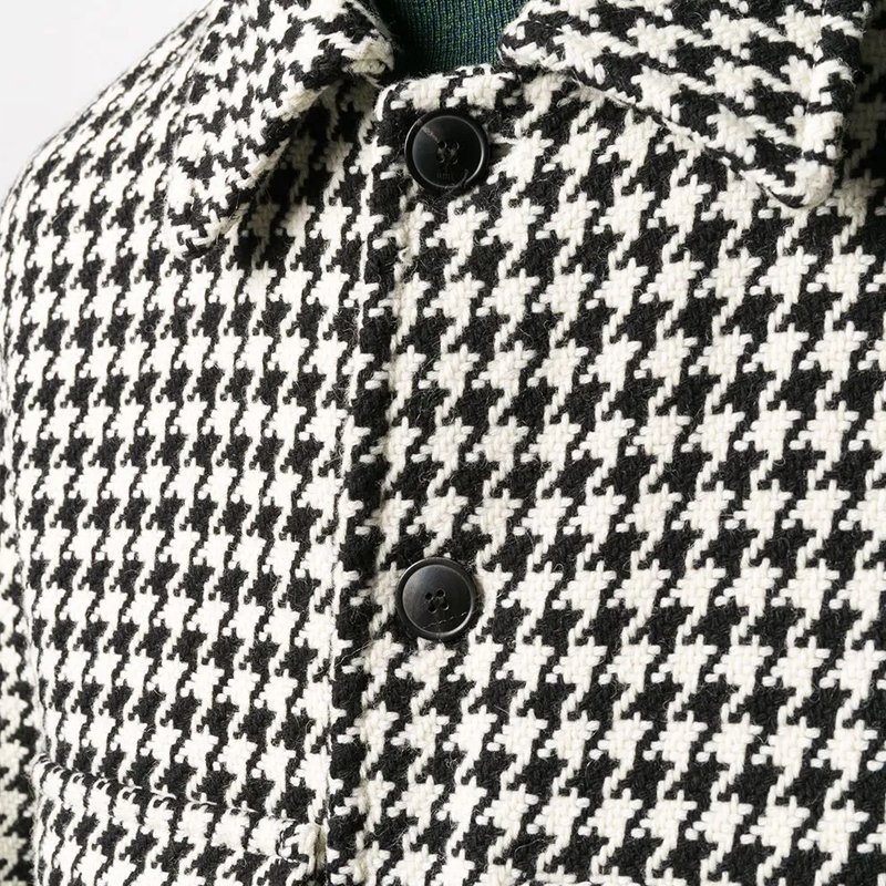 Boxy Fit Jacket Men's Long-sleeved Shirt Jackets Customized Logo Houndstooth Wool / Polyester Shell Men's Jeans Custom Logo