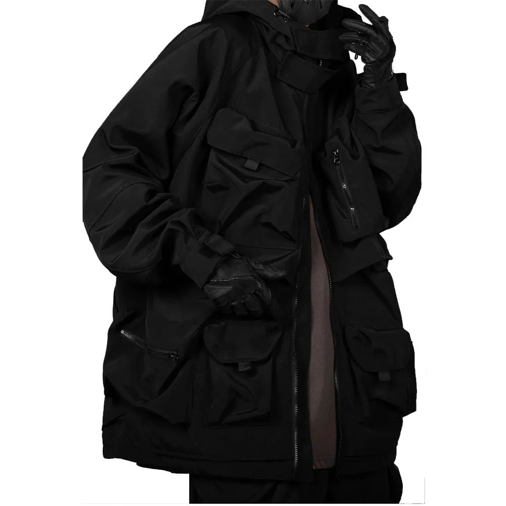 Wholesale Custom Techwear Fashion Jacket For Men Breathable Black Hooded Waterproof Streetwear windbreaker jacket for men