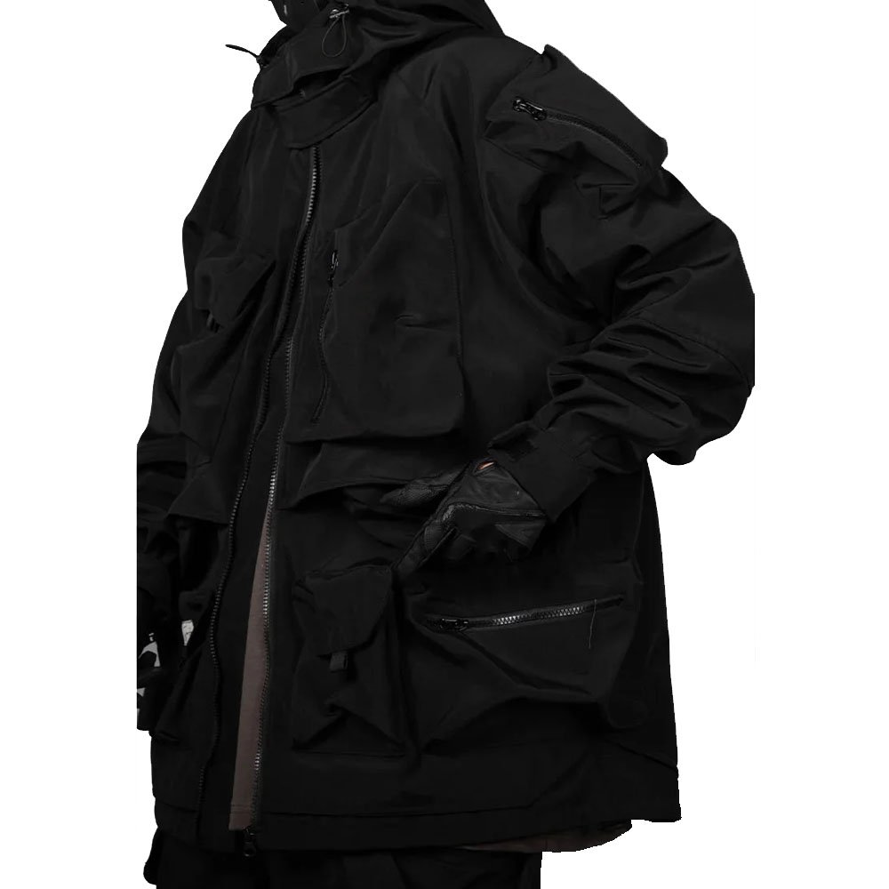 Wholesale Custom Techwear Fashion Jacket For Men Breathable Black Hooded Waterproof Streetwear windbreaker jacket for men
