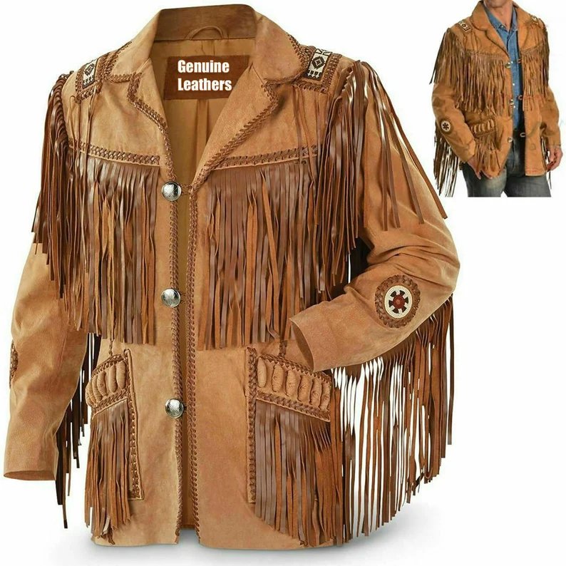 Men Brown Suede Western Cowboy Leather Jacket With Fringe /Custom Western Leather jacket | Men's Pure Suede Fringed Jacket