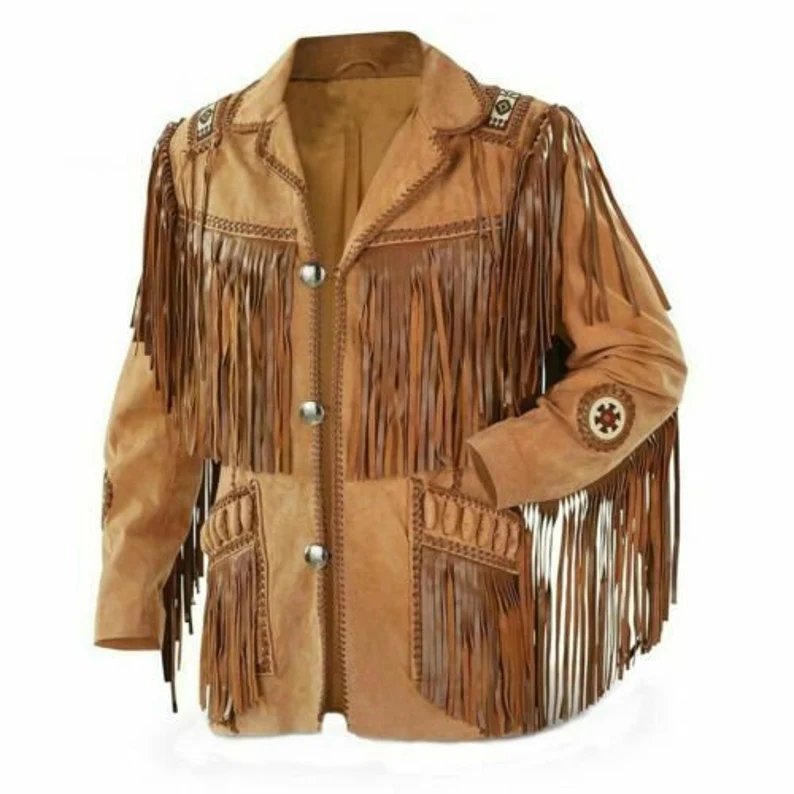 Men Brown Suede Western Cowboy Leather Jacket With Fringe /Custom Western Leather jacket | Men's Pure Suede Fringed Jacket
