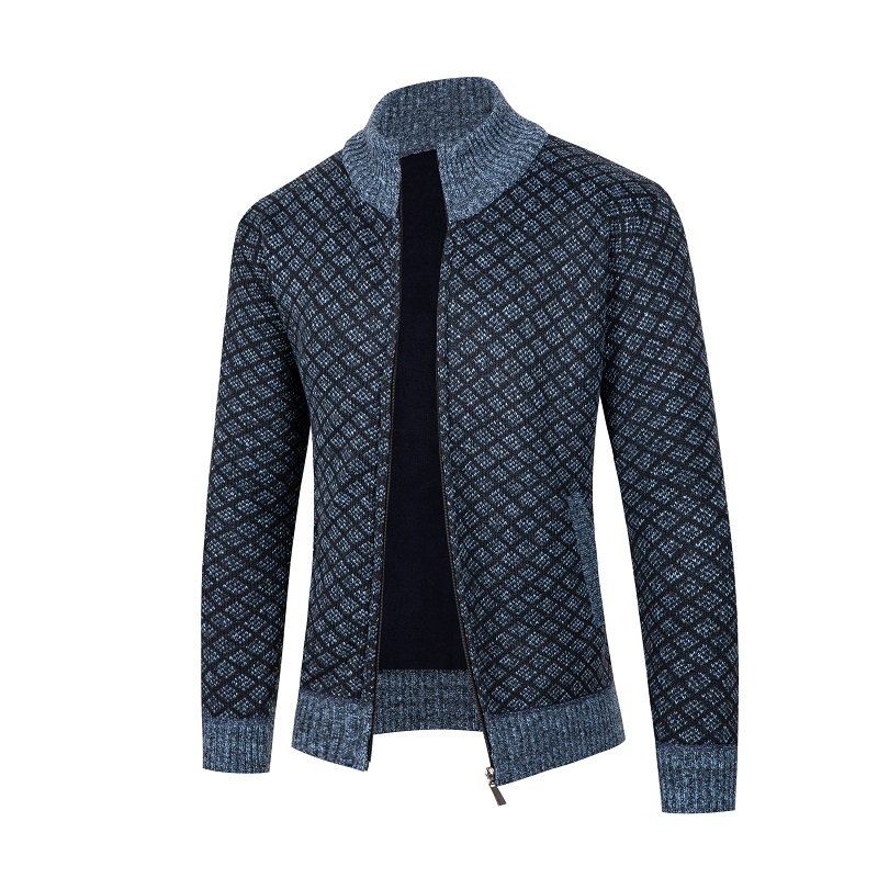 Customized Autumn New Men's Cardigan Fleece Thickened Simple Diamond Knitted Winter Jacket Men