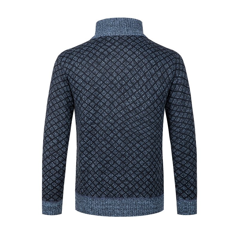 Customized Autumn New Men's Cardigan Fleece Thickened Simple Diamond Knitted Winter Jacket Men