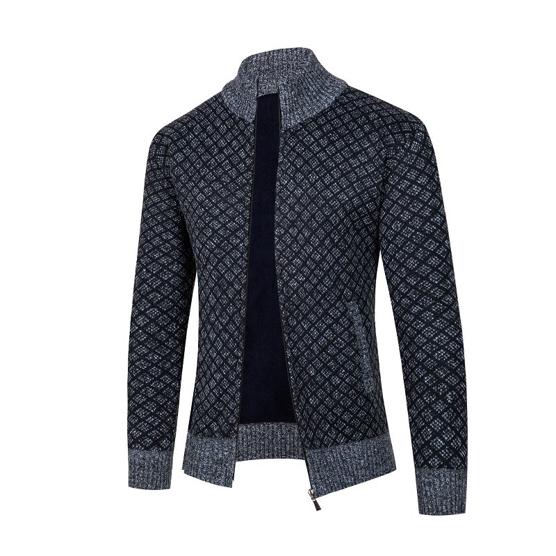 Customized Autumn New Men's Cardigan Fleece Thickened Simple Diamond Knitted Winter Jacket Men