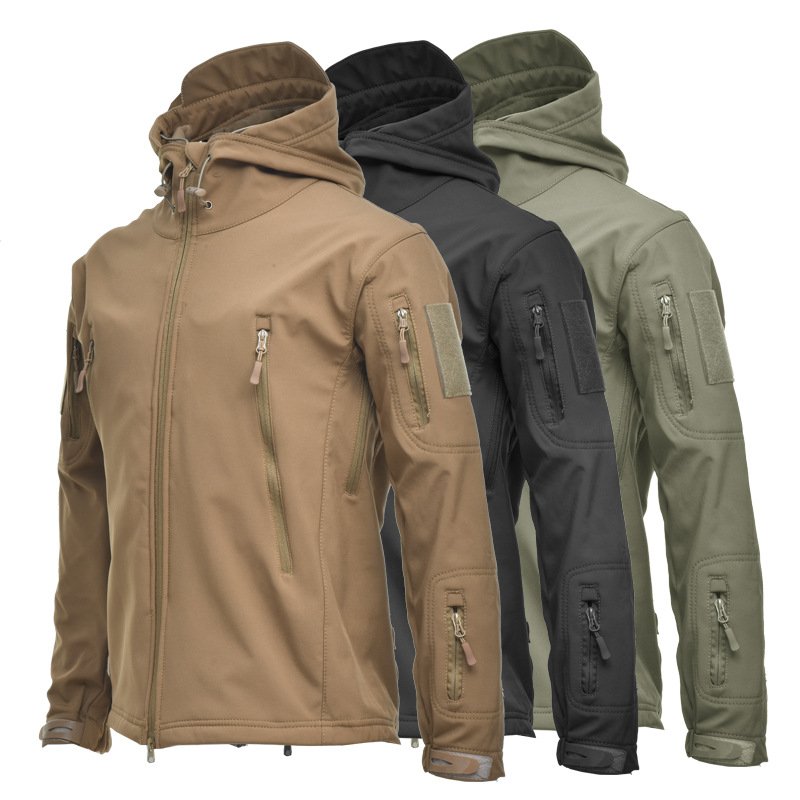 2024 Men Winter Waterproof Fleece Coat Solid Color Breathable Outdoor Warm Work Jacket Hooded Men's Jacket Coat