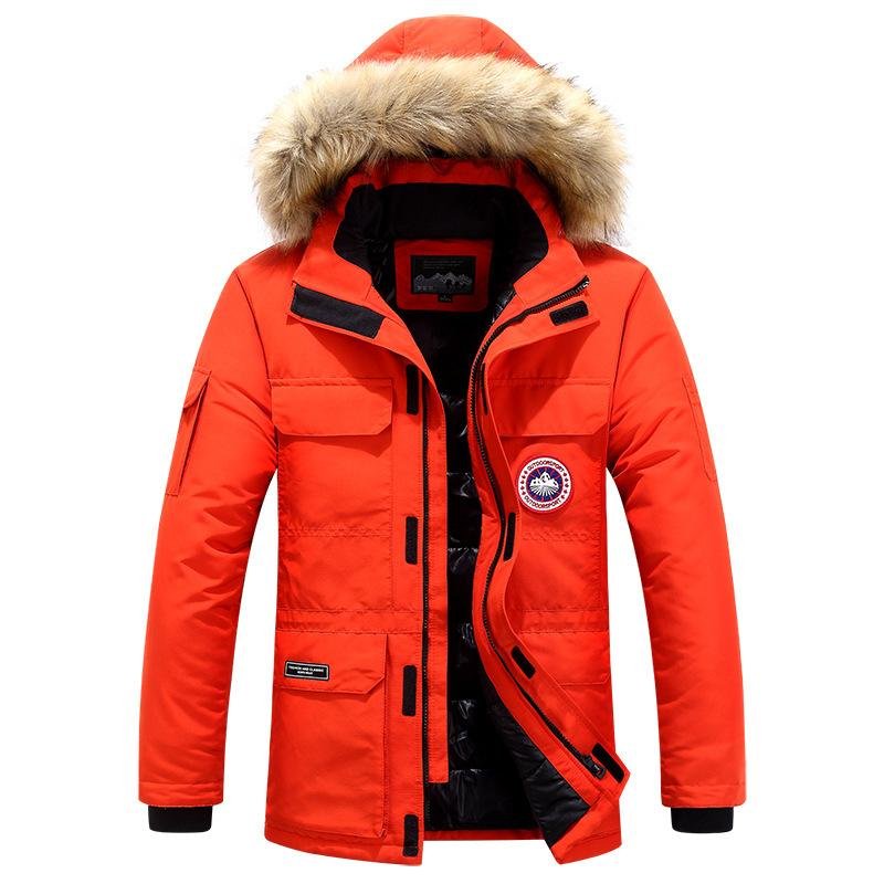 Canada Wholesale Men's Winter Parka Jacket Plus 6XL Long Thick Stand Collar Hood Waterproof Fabric Pattern Lightweight Logo