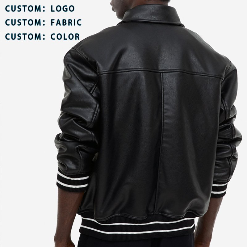 YUJIA Men Streetwear Custom Fashion PU Leather Winter Boxy Embroidery Motorcycle Varsity Oversize Jackets