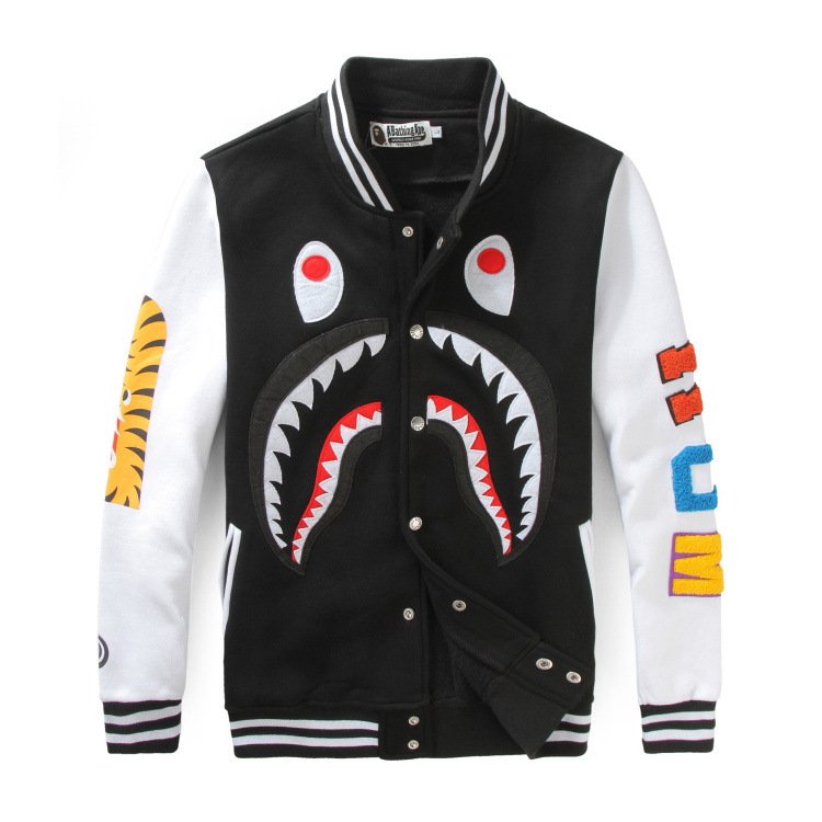 new designer custom black&red cotton shark mouth letterman varsity jackets fleece bapees baseball Jacket men