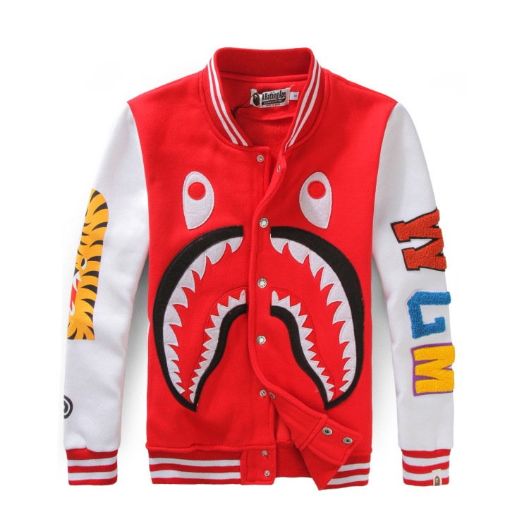 new designer custom black&red cotton shark mouth letterman varsity jackets fleece bapees baseball Jacket men
