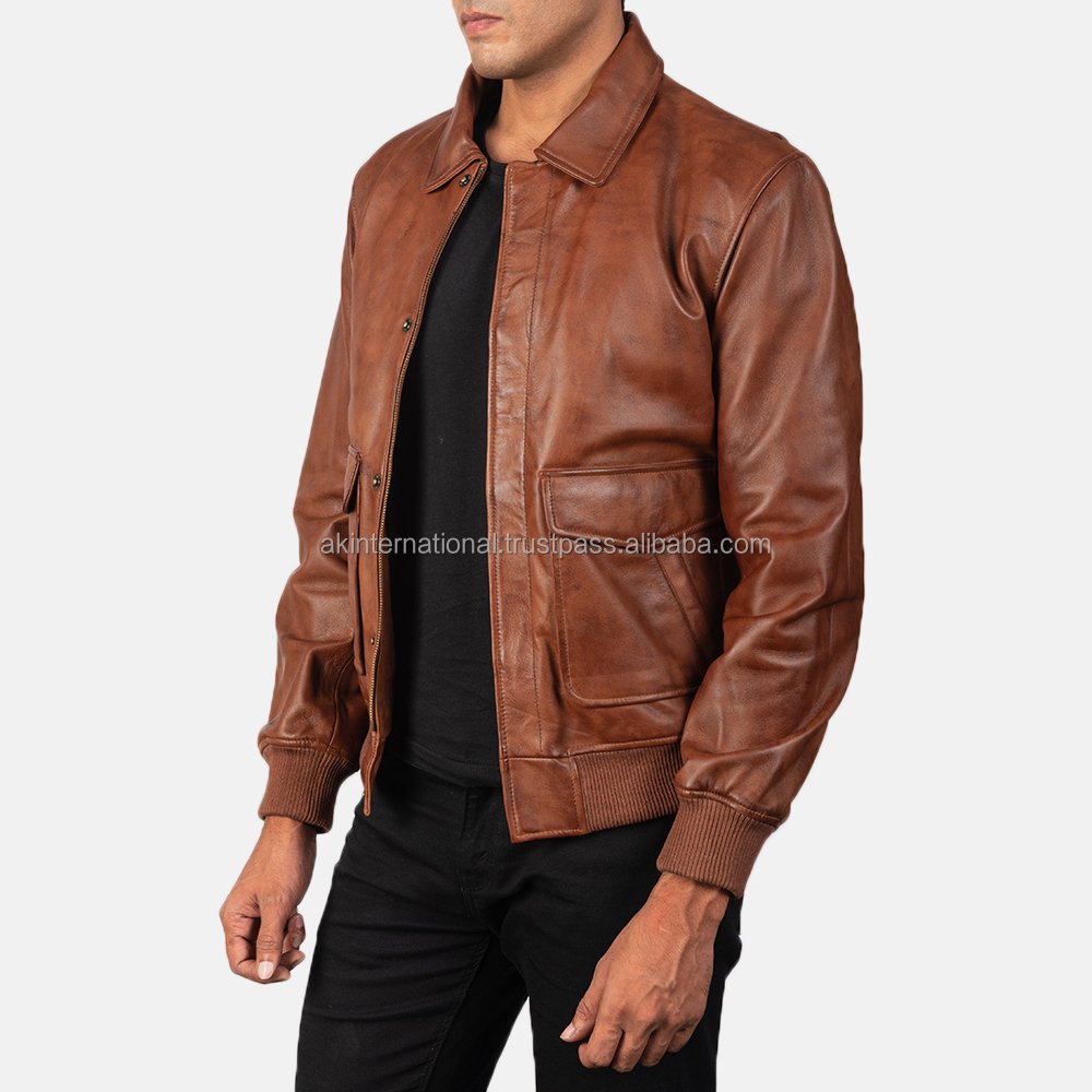 Coffmen A2 Brown Leather Bomber Jacket High Quality Biker Style Motorcycle Jacket Customizable and Wholesaled for Winter Use