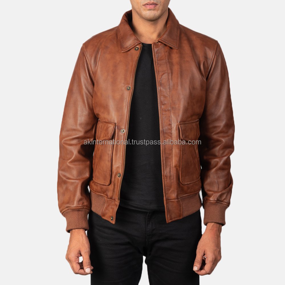 Coffmen A2 Brown Leather Bomber Jacket High Quality Biker Style Motorcycle Jacket Customizable and Wholesaled for Winter Use
