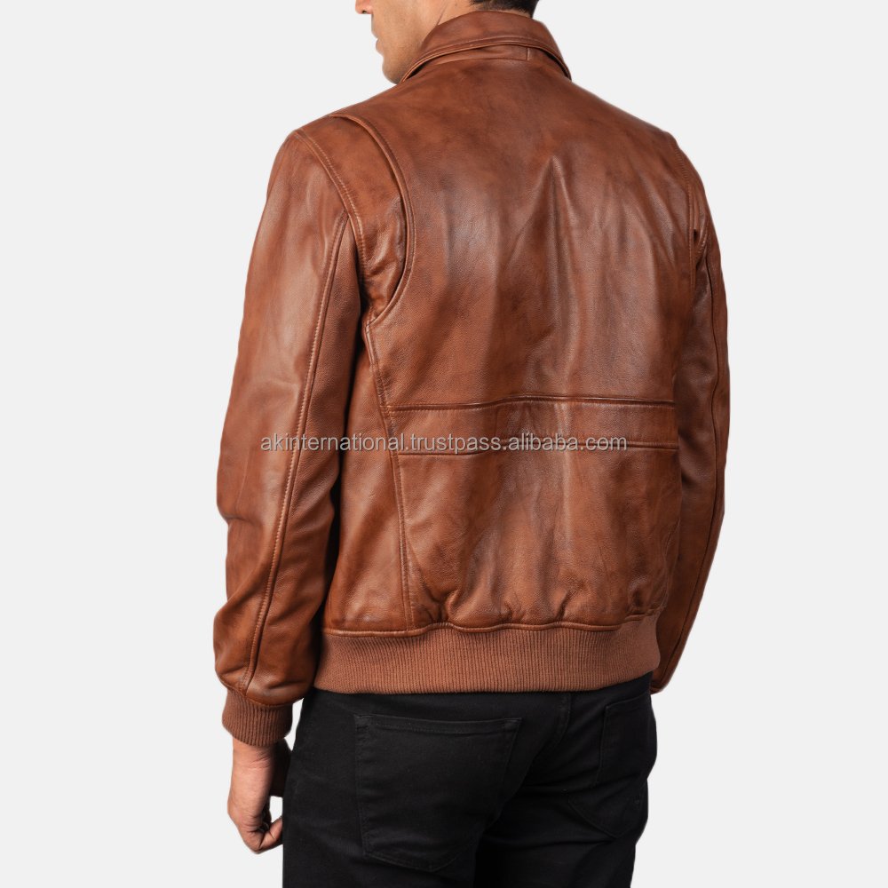 Coffmen A2 Brown Leather Bomber Jacket High Quality Biker Style Motorcycle Jacket Customizable and Wholesaled for Winter Use