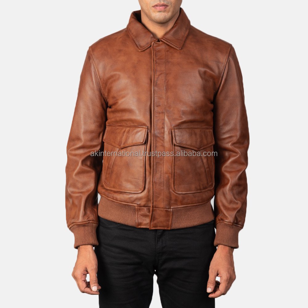 Coffmen A2 Brown Leather Bomber Jacket High Quality Biker Style Motorcycle Jacket Customizable and Wholesaled for Winter Use