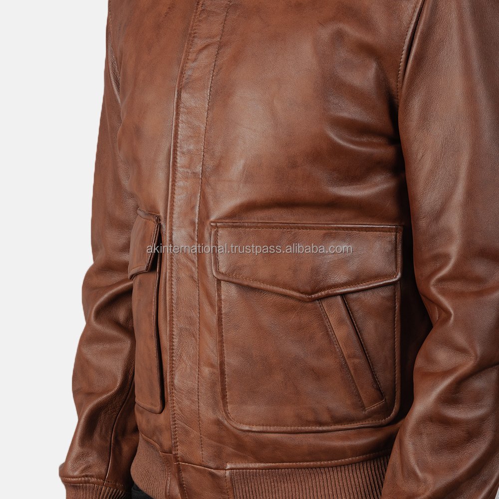 Coffmen A2 Brown Leather Bomber Jacket High Quality Biker Style Motorcycle Jacket Customizable and Wholesaled for Winter Use
