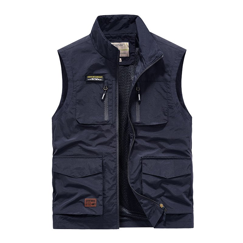 Wholesale Men's High Quality Multi Pockets Jacket Plus Size Solid Color Fishing Volunteer Vest Slim Fit Vintage Jackets