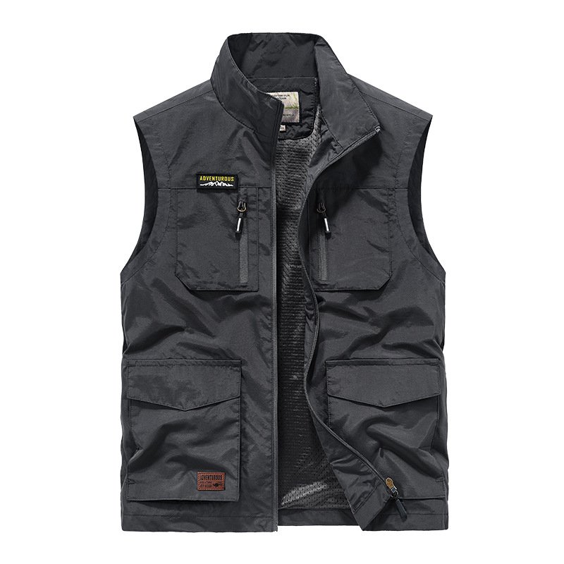 Wholesale Men's High Quality Multi Pockets Jacket Plus Size Solid Color Fishing Volunteer Vest Slim Fit Vintage Jackets