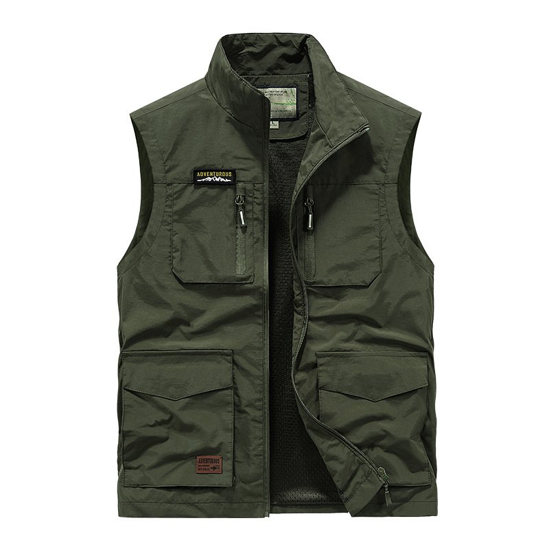 Wholesale Men's High Quality Multi Pockets Jacket Plus Size Solid Color Fishing Volunteer Vest Slim Fit Vintage Jackets