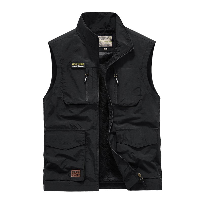 Wholesale Men's High Quality Multi Pockets Jacket Plus Size Solid Color Fishing Volunteer Vest Slim Fit Vintage Jackets