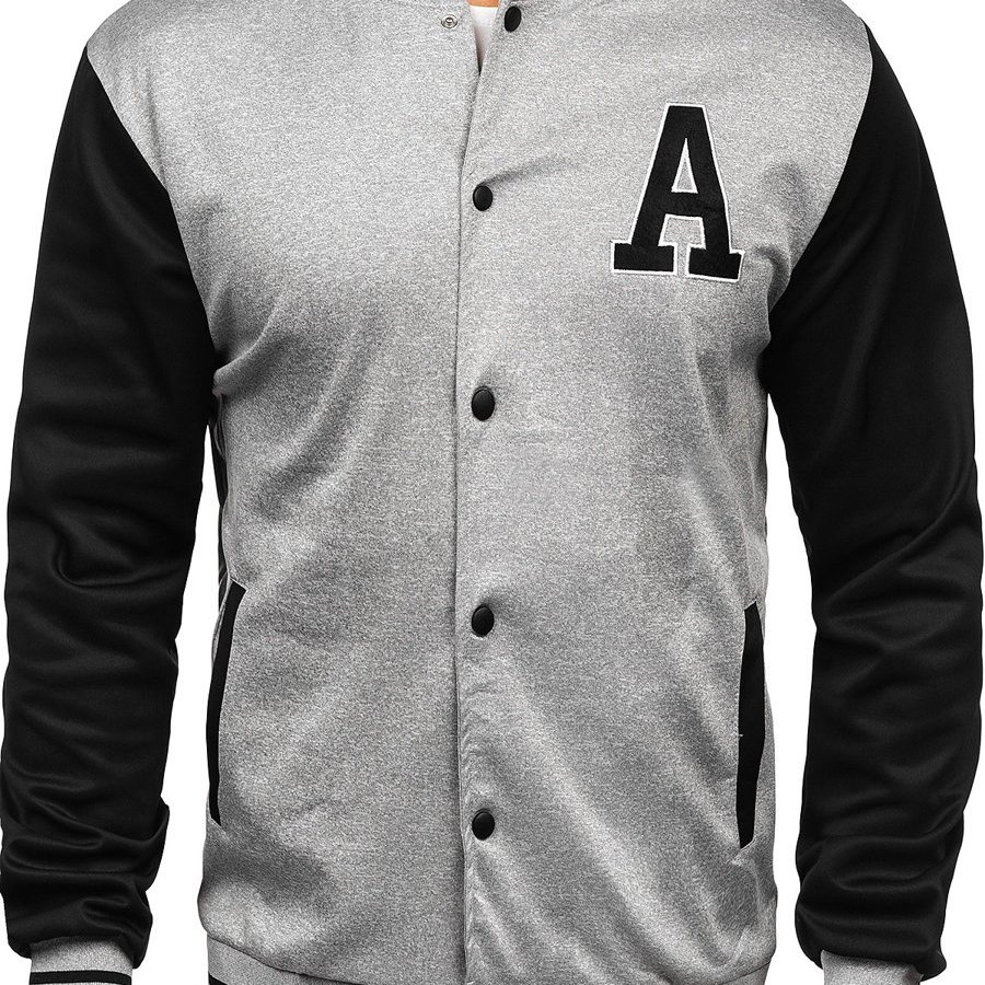 Men Lightweight Baseball Bomber Jacket solid color Snap fastening Stand-up collar Two side pockets High Street Men's Jackets