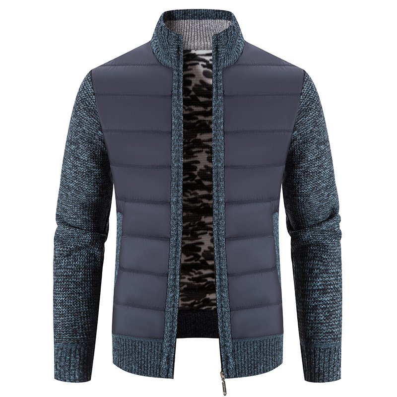 Hot selling cardigan winter men's stand-up collar sweater jacket plus velvet outer wear loose sweater custom wholesale