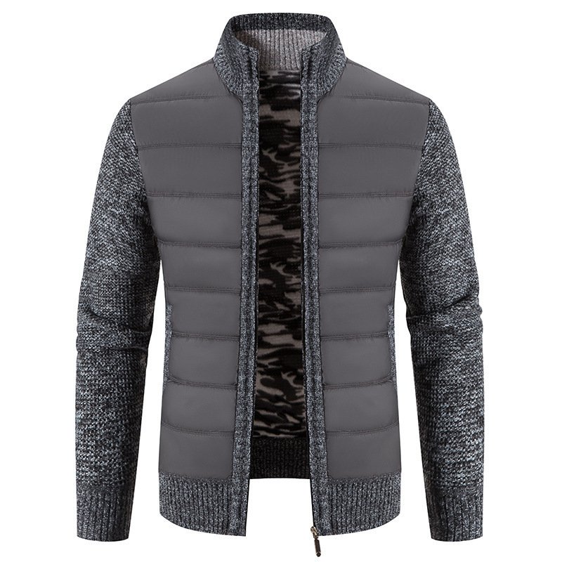 Hot selling cardigan winter men's stand-up collar sweater jacket plus velvet outer wear loose sweater custom wholesale