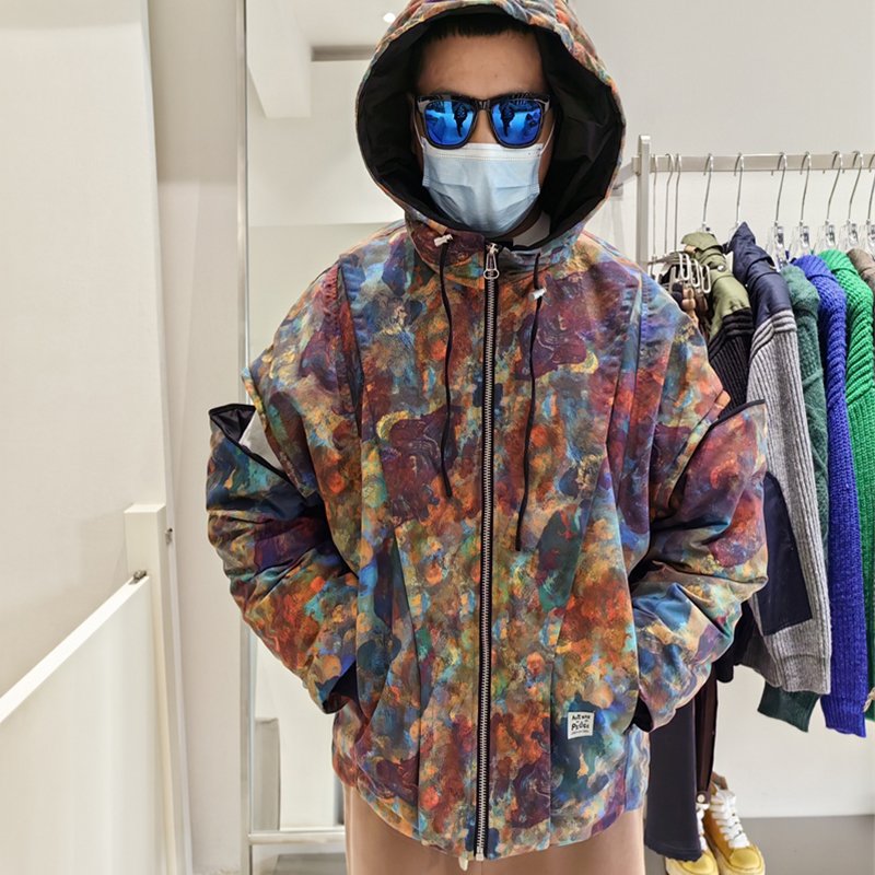 DiZNEW Men's Street Hip-Hop Plus Size Drop Shoulder Sleeve Men's Jacket printed Loose casual Jacket