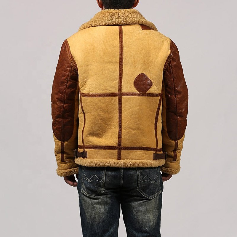 Winter High Quality Men's Genuine Leather Flight Aviator Fur Shearling Real Sheepskin B-3 Fur Bomber Thick Jackets
