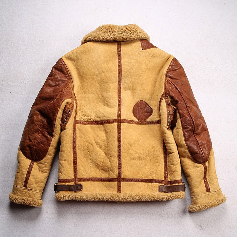 Winter High Quality Men's Genuine Leather Flight Aviator Fur Shearling Real Sheepskin B-3 Fur Bomber Thick Jackets