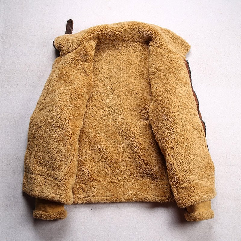 Winter High Quality Men's Genuine Leather Flight Aviator Fur Shearling Real Sheepskin B-3 Fur Bomber Thick Jackets