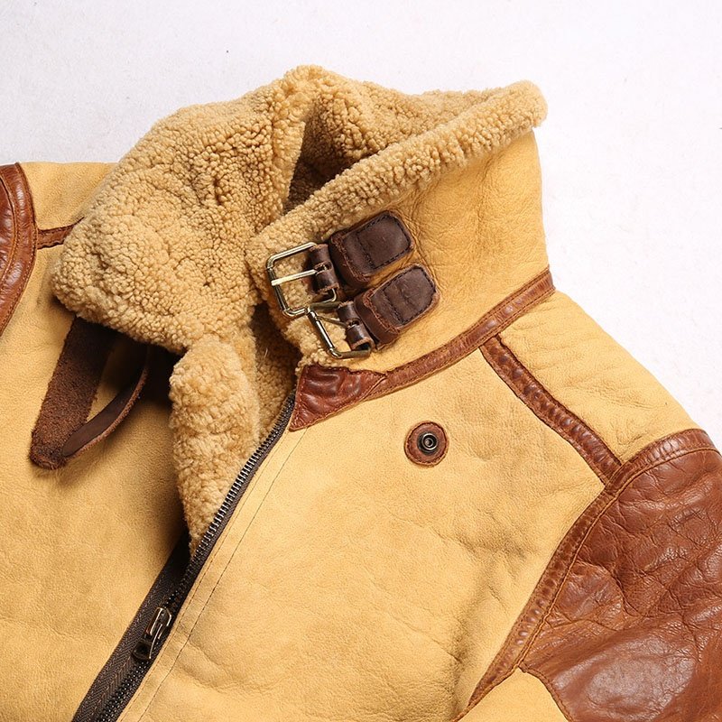 Winter High Quality Men's Genuine Leather Flight Aviator Fur Shearling Real Sheepskin B-3 Fur Bomber Thick Jackets
