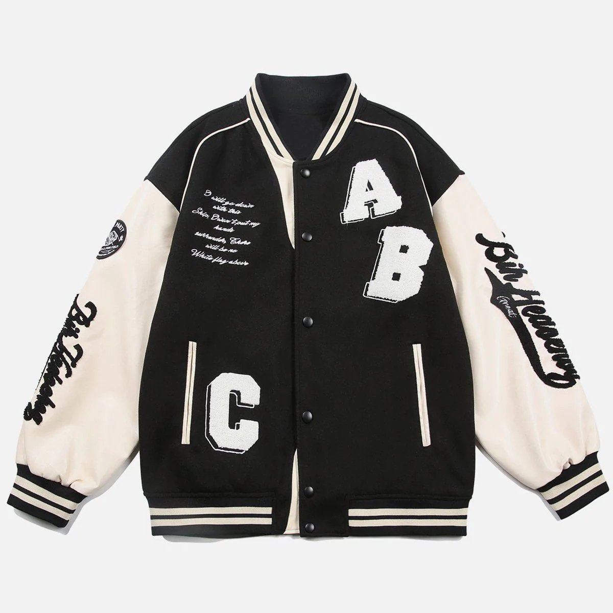 2024 Custom Logo Leather Sleeves Embroidery Black Couple College Baseball Men's Jacket Letterman Light Blue Varsity Jacket