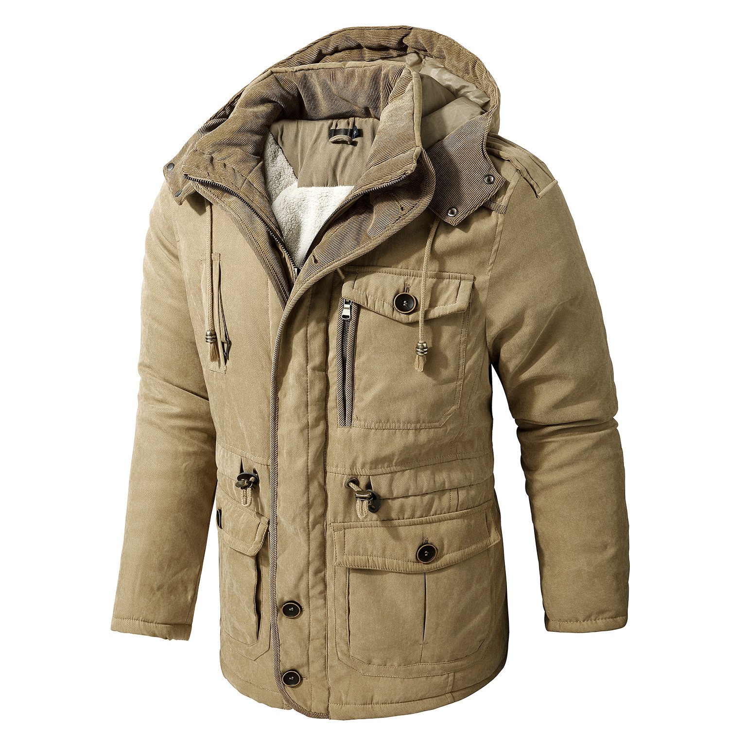 Casual Wear Pocket Cold Winter Cotton Padded Wadded Jacket Long Men Coat